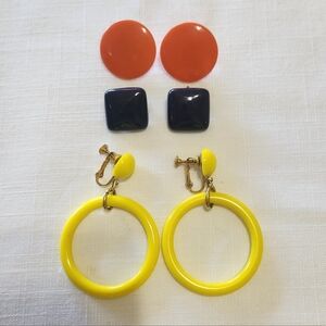 Vintage 1960's Colorful Earring Set - Yellow, Orange, and Navy Blue